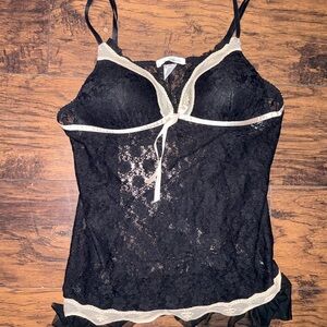 Linea Donatella Black Lace Camisole with Cream Trim